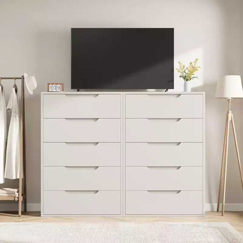 Commode 5 tiroirs de 90 cm, PB+MDF+Métal, Hauteur réglable, Style moderne-rustique, Anti-basculement