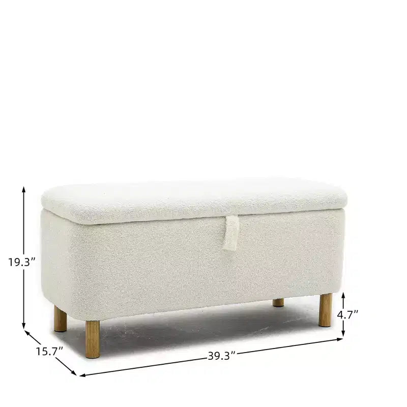 Banc de rangement ottoman avec couvercle relevable, en tissu bouclé, charnière hydraulique, pour chambre et entrée