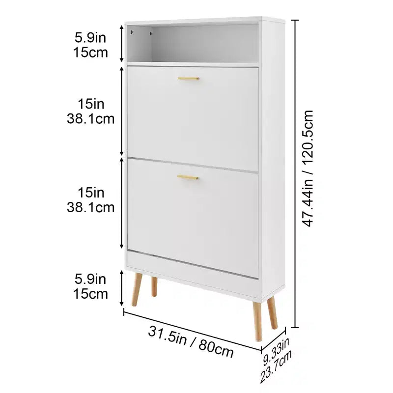 Meuble à chaussures avec 2 tiroirs basculants et compartiment de rangement supérieur, organisateur d'entrée autoportant, blanc
