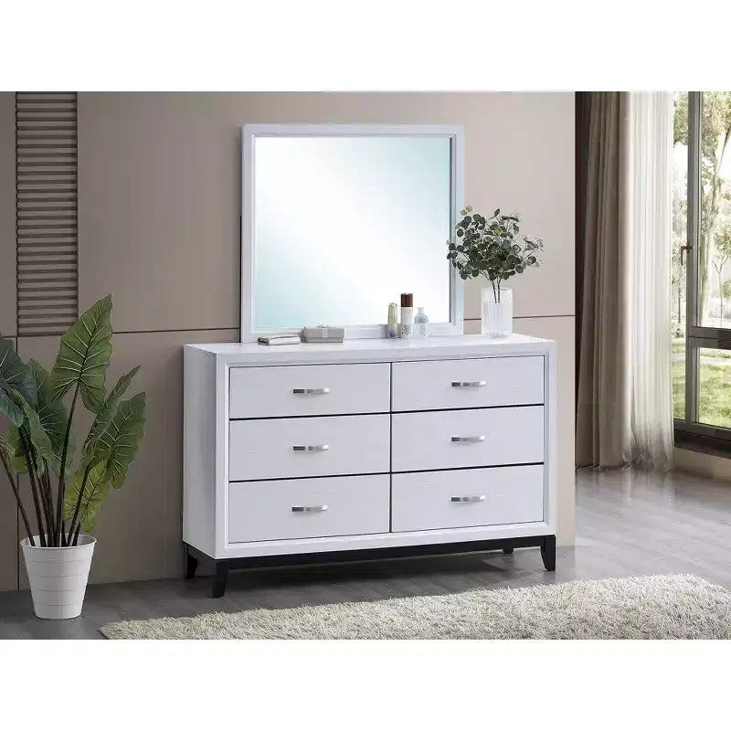 Miroir de commode encadré rectangulaire 39x35, cadre grain de bois gris, verre à faible distorsion, léger