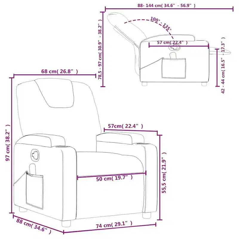 Fauteuil inclinable de massage avec 6 points de vibration, cuir synthétique crème, porte-gobelets, réglable