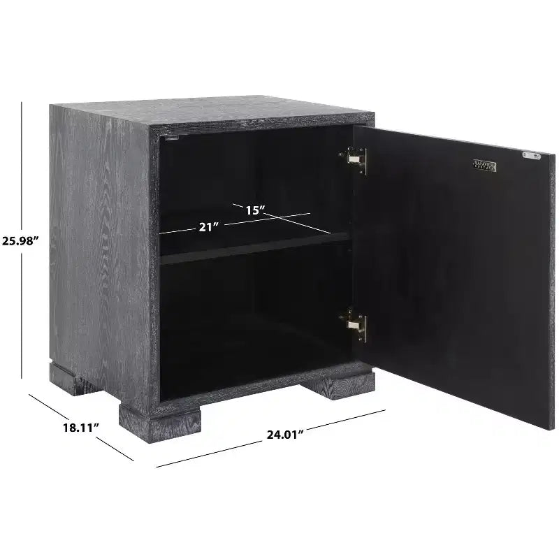Table de nuit en laque, finition chêne cérusé noir, MDF et alliage de zinc, capacité de 227 kg