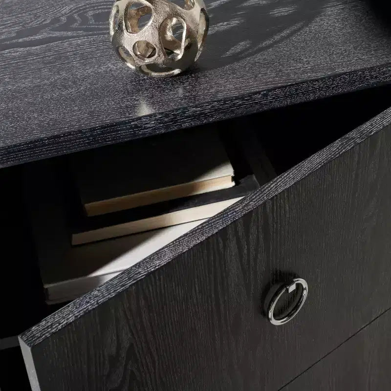 Table de nuit en laque, finition chêne cérusé noir, MDF et alliage de zinc, capacité de 227 kg