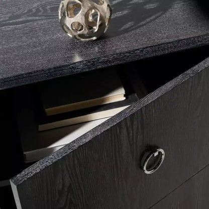 Table de nuit en laque, finition chêne cérusé noir, MDF et alliage de zinc, capacité de 227 kg