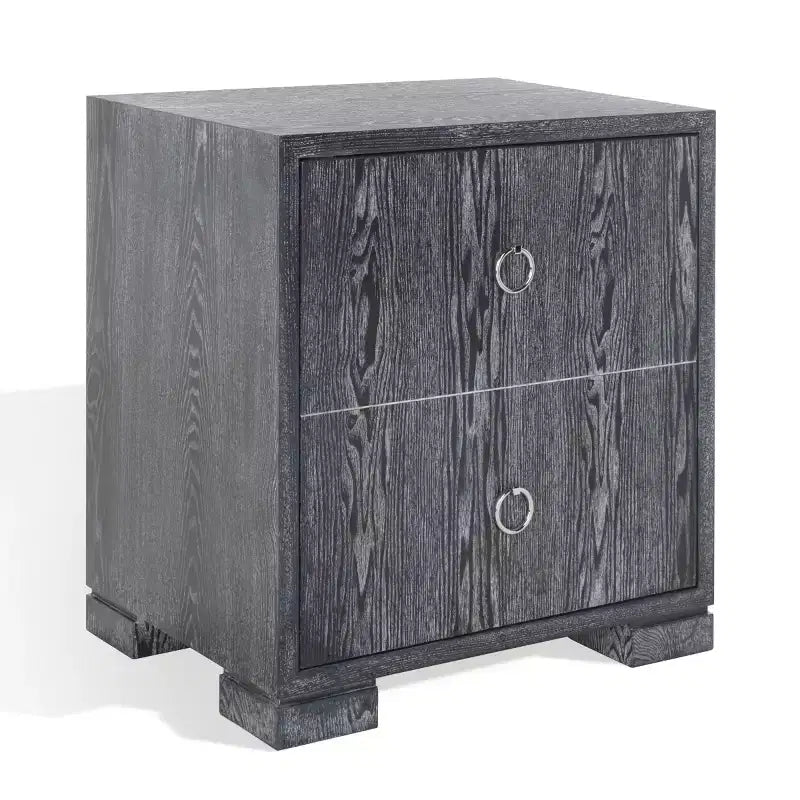 Table de nuit en laque, finition chêne cérusé noir, MDF et alliage de zinc, capacité de 227 kg