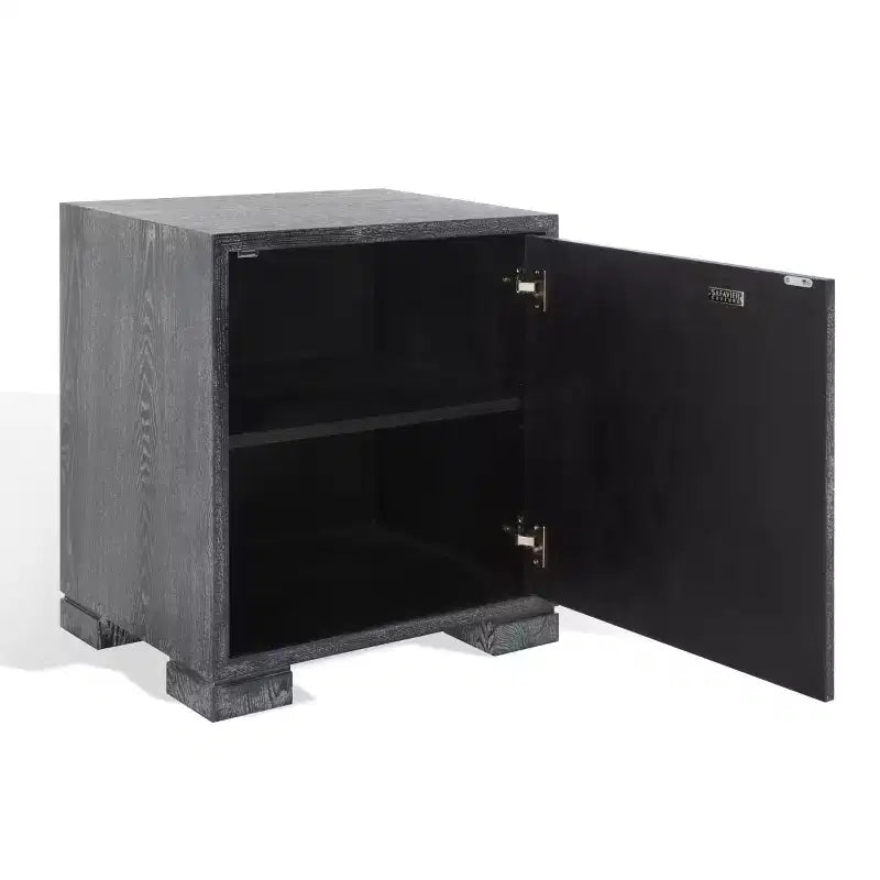 Table de nuit en laque, finition chêne cérusé noir, MDF et alliage de zinc, capacité de 227 kg