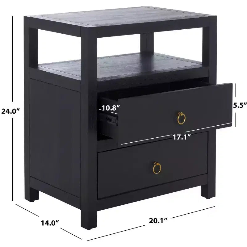 Table de chevet avec tiroir et étagère ouverte, placage acacia, glissières métalliques, capacité de 60 kg