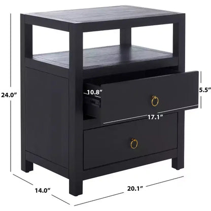 Table de chevet avec tiroir et étagère ouverte, placage acacia, glissières métalliques, capacité de 60 kg
