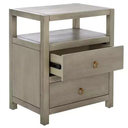 Table de chevet avec tiroir et étagère ouverte, placage acacia, glissières métalliques, capacité de 60 kg