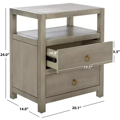 Table de chevet avec tiroir et étagère ouverte, placage acacia, glissières métalliques, capacité de 60 kg