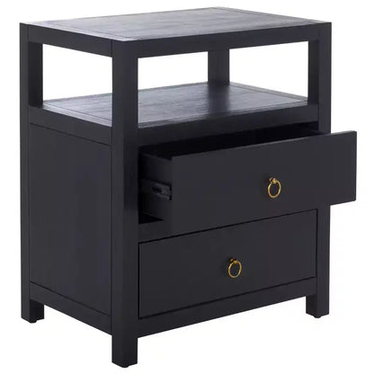 Table de chevet avec tiroir et étagère ouverte, placage acacia, glissières métalliques, capacité de 60 kg