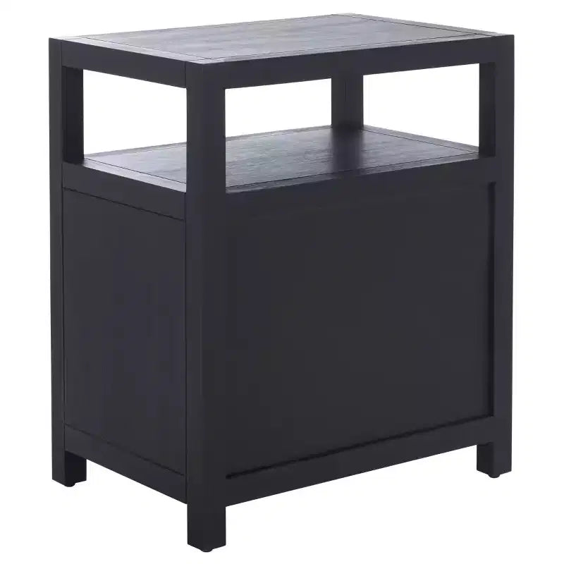 Table de chevet avec tiroir et étagère ouverte, placage acacia, glissières métalliques, capacité de 60 kg