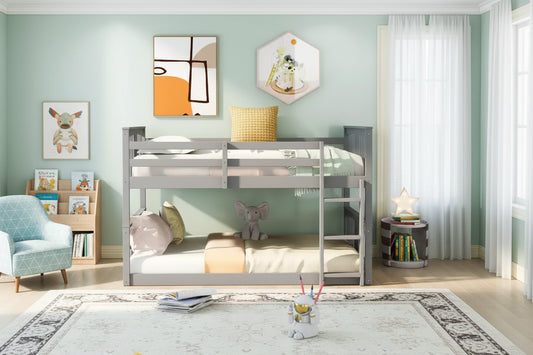 Lit superposé double sur double avec échelle, cadre robuste, design peu encombrant pour chambre et dortoir