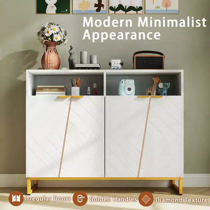 Meuble de rangement de buffet de 100 cm, 4 portes et étagères réglables, anti-basculement, pieds en métal, blanc