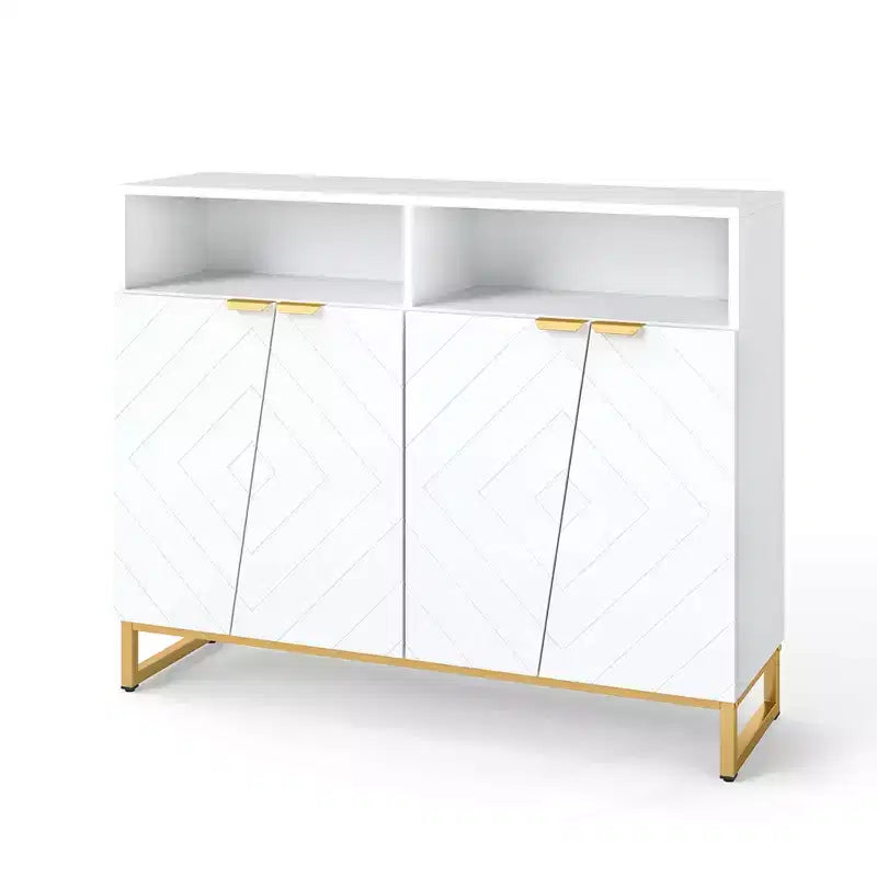 Meuble de rangement de buffet de 100 cm, 4 portes et étagères réglables, anti-basculement, pieds en métal, blanc