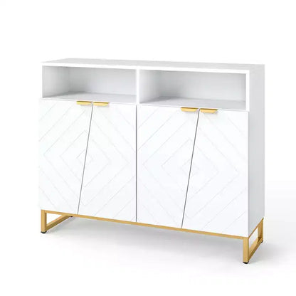 Meuble de rangement de buffet de 100 cm, 4 portes et étagères réglables, anti-basculement, pieds en métal, blanc