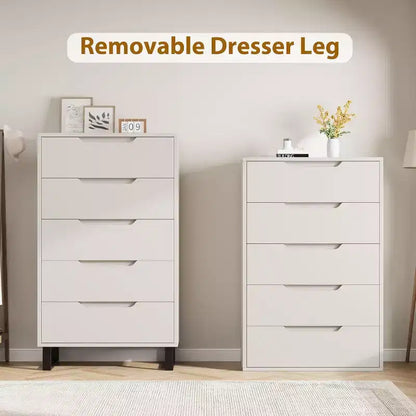 Commode 5 tiroirs de 90 cm, PB+MDF+Métal, Hauteur réglable, Style moderne-rustique, Anti-basculement