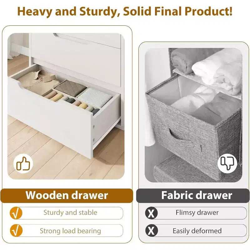 Commode 5 tiroirs de 90 cm, PB+MDF+Métal, Hauteur réglable, Style moderne-rustique, Anti-basculement