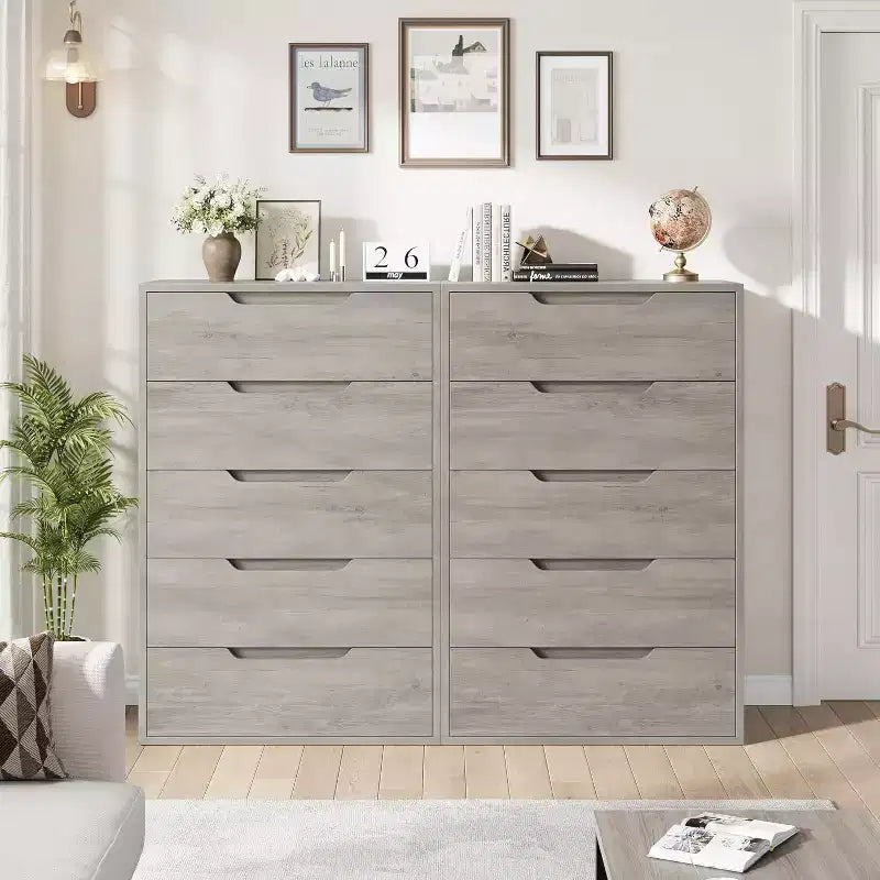 Commode 5 tiroirs de 90 cm, PB+MDF+Métal, Hauteur réglable, Style moderne-rustique, Anti-basculement