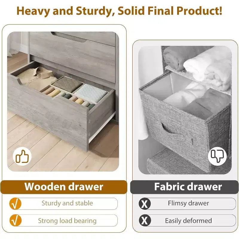 Commode 5 tiroirs de 90 cm, PB+MDF+Métal, Hauteur réglable, Style moderne-rustique, Anti-basculement