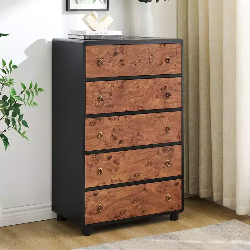 Commode 7 tiroirs à profil incurvé, chêne naturel, résistante aux rayures, capacité du plateau 450 kg
