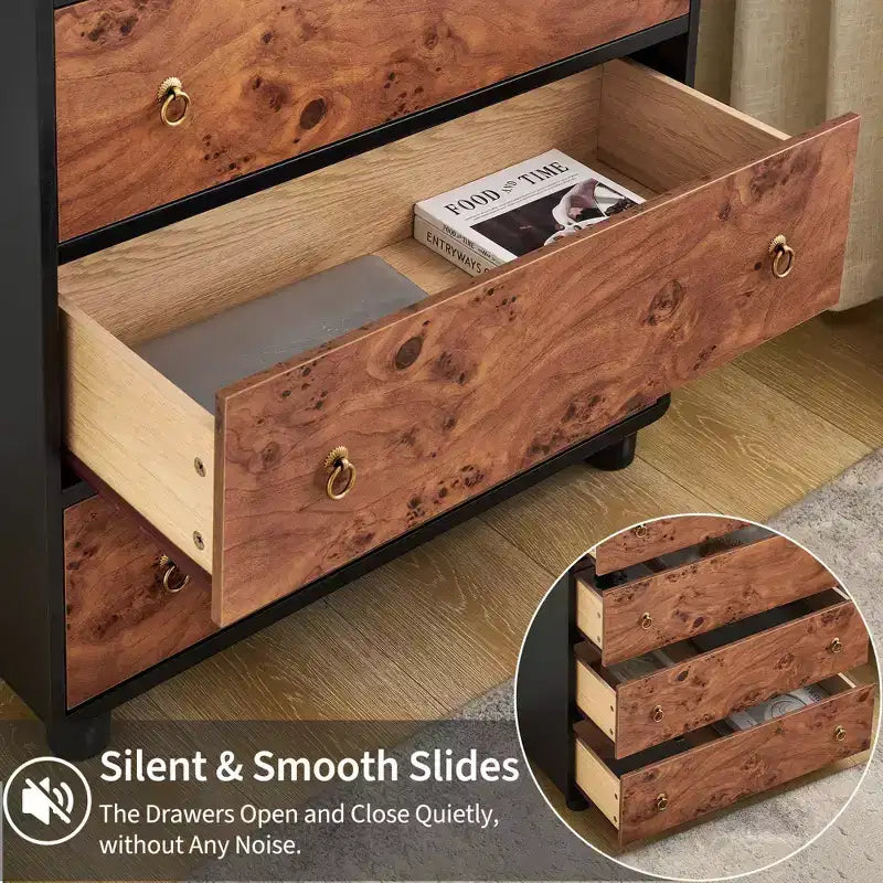 Commode 7 tiroirs à profil incurvé, chêne naturel, résistante aux rayures, capacité du plateau 450 kg