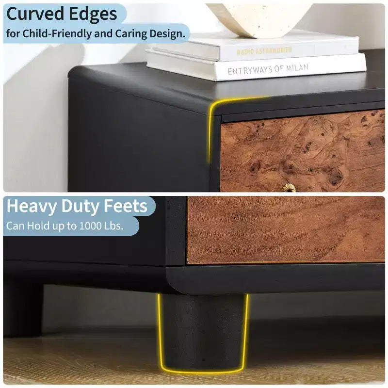 Commode 7 tiroirs à profil incurvé, chêne naturel, résistante aux rayures, capacité du plateau 450 kg