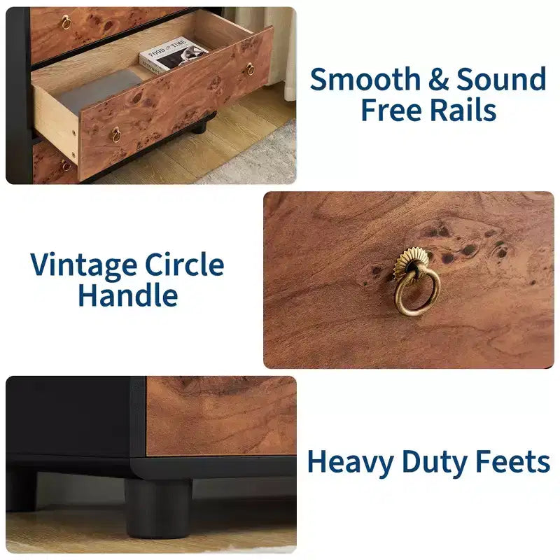 Commode 7 tiroirs à profil incurvé, chêne naturel, résistante aux rayures, capacité du plateau 450 kg