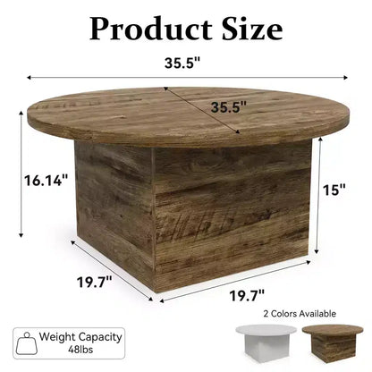 Table basse ronde de 35 pouces, bois composite, design moderne du milieu du siècle, piètement central, blanche
