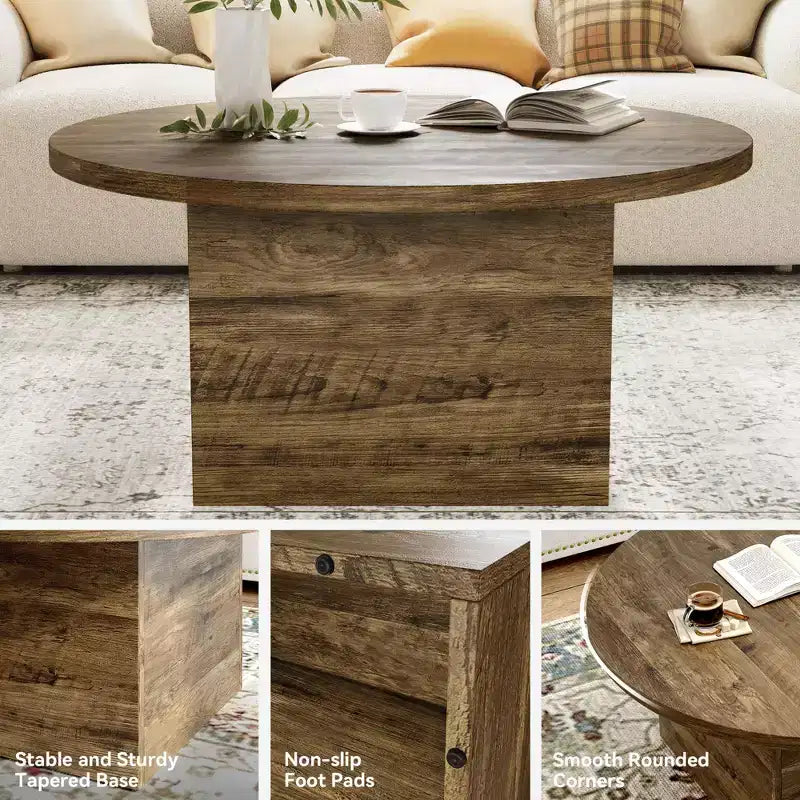 Table basse ronde de 35 pouces, bois composite, design moderne du milieu du siècle, piètement central, blanche