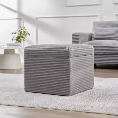 Pouffe de rangement carré en velours côtelé avec couvercle amovible, coussin en mousse, capacité de 113 kg