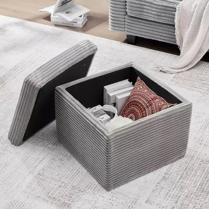 Pouffe de rangement carré en velours côtelé avec couvercle amovible, coussin en mousse, capacité de 113 kg