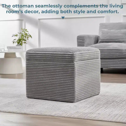 Pouffe de rangement carré en velours côtelé avec couvercle amovible, coussin en mousse, capacité de 113 kg