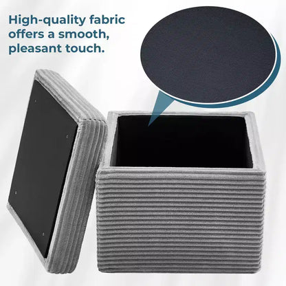 Pouffe de rangement carré en velours côtelé avec couvercle amovible, coussin en mousse, capacité de 113 kg