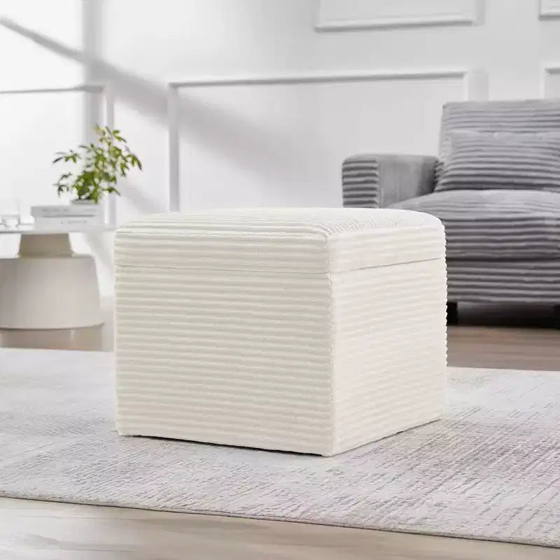 Pouffe de rangement carré en velours côtelé avec couvercle amovible, coussin en mousse, capacité de 113 kg