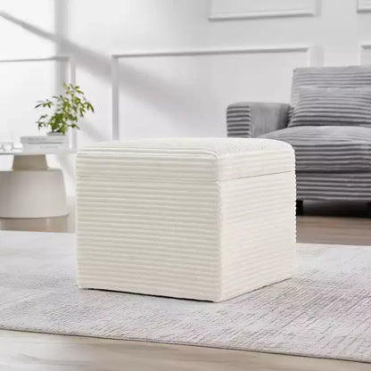 Pouffe de rangement carré en velours côtelé avec couvercle amovible, coussin en mousse, capacité de 113 kg