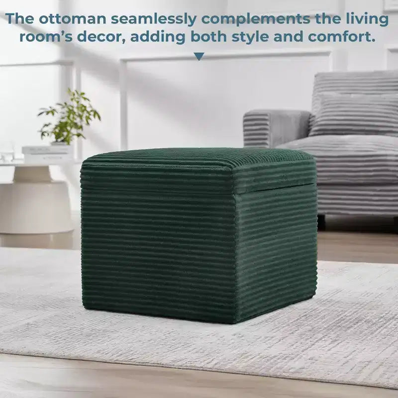 Pouffe de rangement carré en velours côtelé avec couvercle amovible, coussin en mousse, capacité de 113 kg