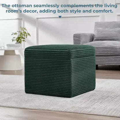 Pouffe de rangement carré en velours côtelé avec couvercle amovible, coussin en mousse, capacité de 113 kg
