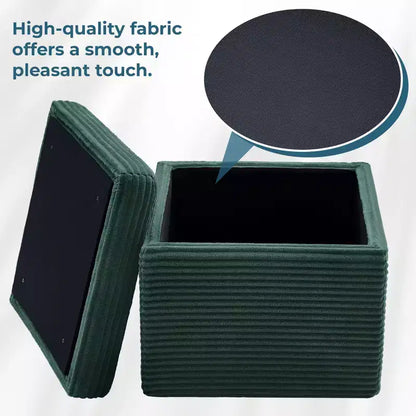 Pouffe de rangement carré en velours côtelé avec couvercle amovible, coussin en mousse, capacité de 113 kg