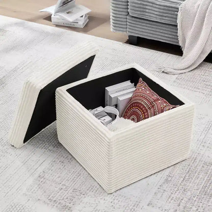 Pouffe de rangement carré en velours côtelé avec couvercle amovible, coussin en mousse, capacité de 113 kg
