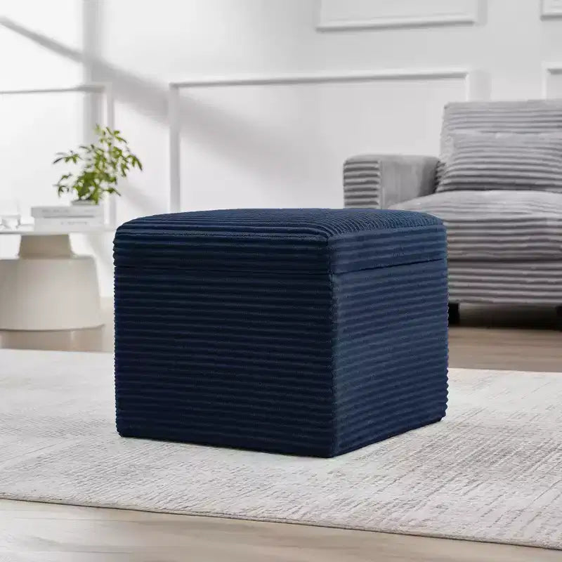 Pouffe de rangement carré en velours côtelé avec couvercle amovible, coussin en mousse, capacité de 113 kg