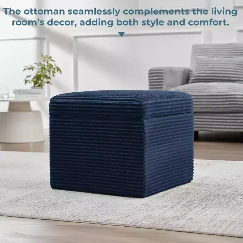 Pouffe de rangement carré en velours côtelé avec couvercle amovible, coussin en mousse, capacité de 113 kg