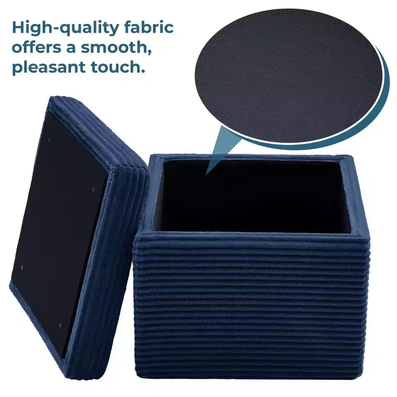 Pouffe de rangement carré en velours côtelé avec couvercle amovible, coussin en mousse, capacité de 113 kg