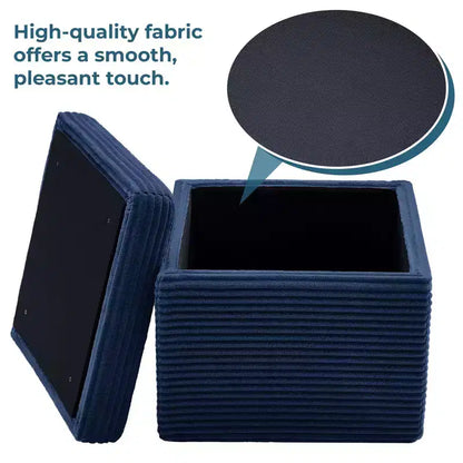 Pouffe de rangement carré en velours côtelé avec couvercle amovible, coussin en mousse, capacité de 113 kg