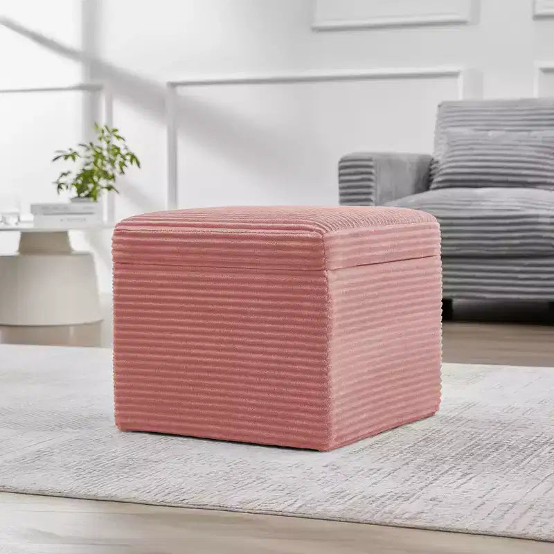 Pouffe de rangement carré en velours côtelé avec couvercle amovible, coussin en mousse, capacité de 113 kg
