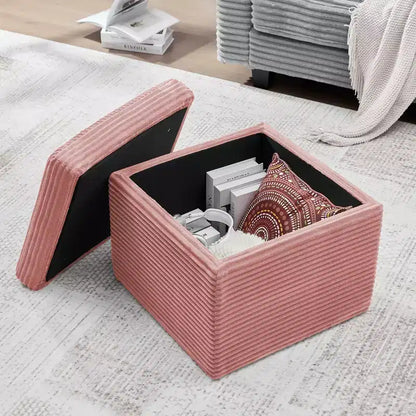Pouffe de rangement carré en velours côtelé avec couvercle amovible, coussin en mousse, capacité de 113 kg
