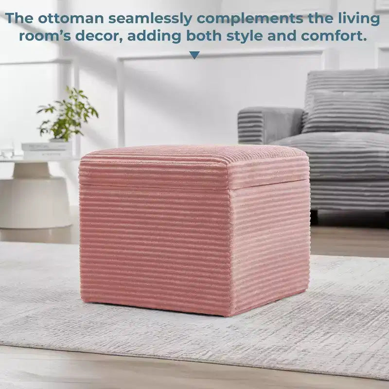 Pouffe de rangement carré en velours côtelé avec couvercle amovible, coussin en mousse, capacité de 113 kg