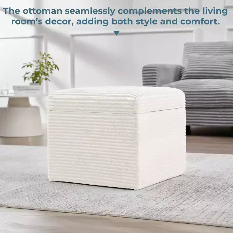 Pouffe de rangement carré en velours côtelé avec couvercle amovible, coussin en mousse, capacité de 113 kg