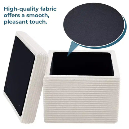 Pouffe de rangement carré en velours côtelé avec couvercle amovible, coussin en mousse, capacité de 113 kg