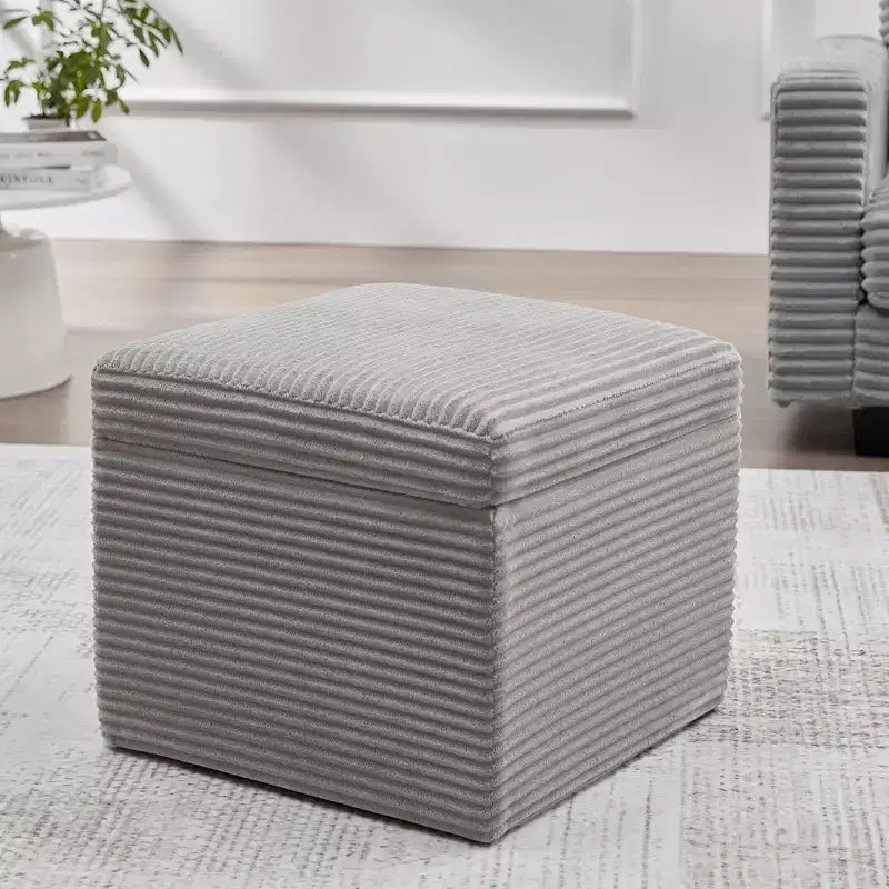 Pouffe de rangement carré en velours côtelé avec couvercle amovible, coussin en mousse, capacité de 113 kg